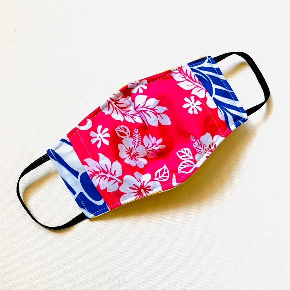 NEW Handmade Hawaiian Hibiscus Print Face Mask in Yellow